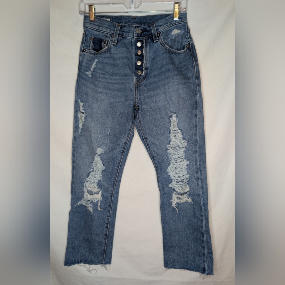 Levi's Premium 501® Distressed High Rise Button Fly Jeans